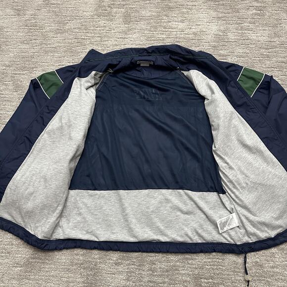 Nike Jacket Mens Large Navy Full Zip Windbreaker Mesh Lined Swoosh Spell Out Y2K - Picture 2 of 12